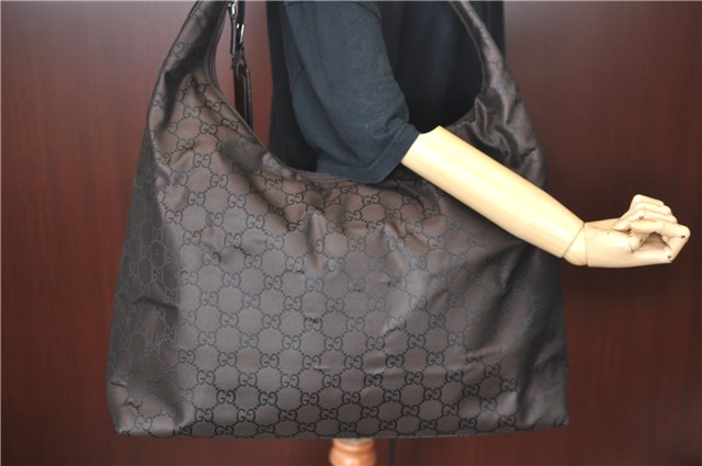 Authentic GUCCI Shoulder Travel Bag GG Nylon Leather 012038408 Brown 3810C