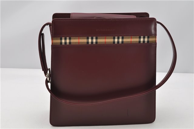 Authentic BURBERRY Vintage Nova Check Shoulder Bag Leather Bordeaux 3811F