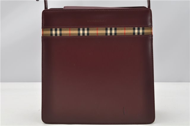 Authentic BURBERRY Vintage Nova Check Shoulder Bag Leather Bordeaux 3811F