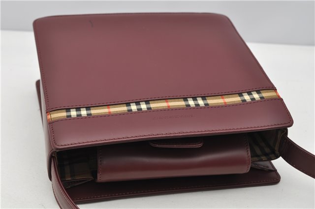 Authentic BURBERRY Vintage Nova Check Shoulder Bag Leather Bordeaux 3811F