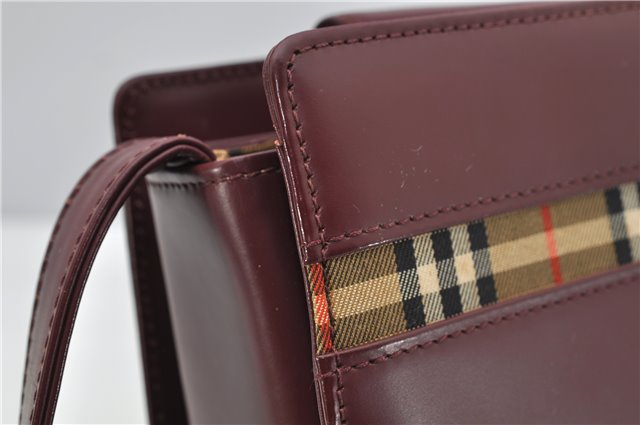 Authentic BURBERRY Vintage Nova Check Shoulder Bag Leather Bordeaux 3811F