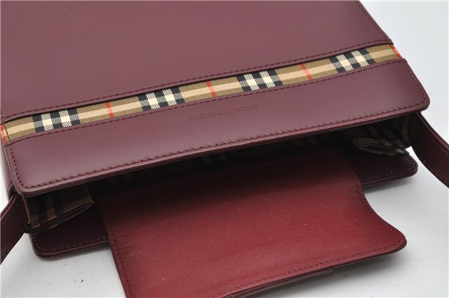 Authentic BURBERRY Vintage Nova Check Shoulder Bag Leather Bordeaux 3811F