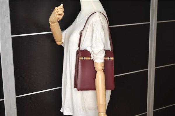 Authentic BURBERRY Vintage Nova Check Shoulder Bag Leather Bordeaux 3811F