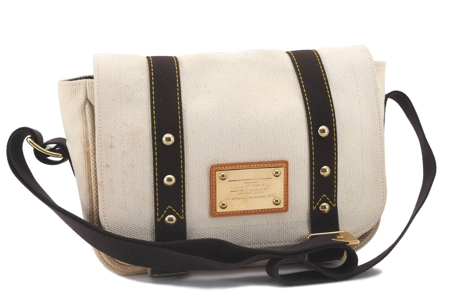 Auth Louis Vuitton Antigua Buzas PM Shoulder Cross Bag Ivory M40042 LV 3824D