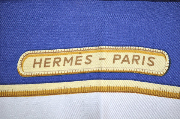 Authentic HERMES Carre 90 Scarf "Caraibes" Silk Blue 3838I