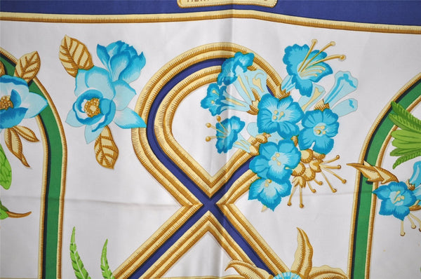 Authentic HERMES Carre 90 Scarf "Caraibes" Silk Blue 3838I