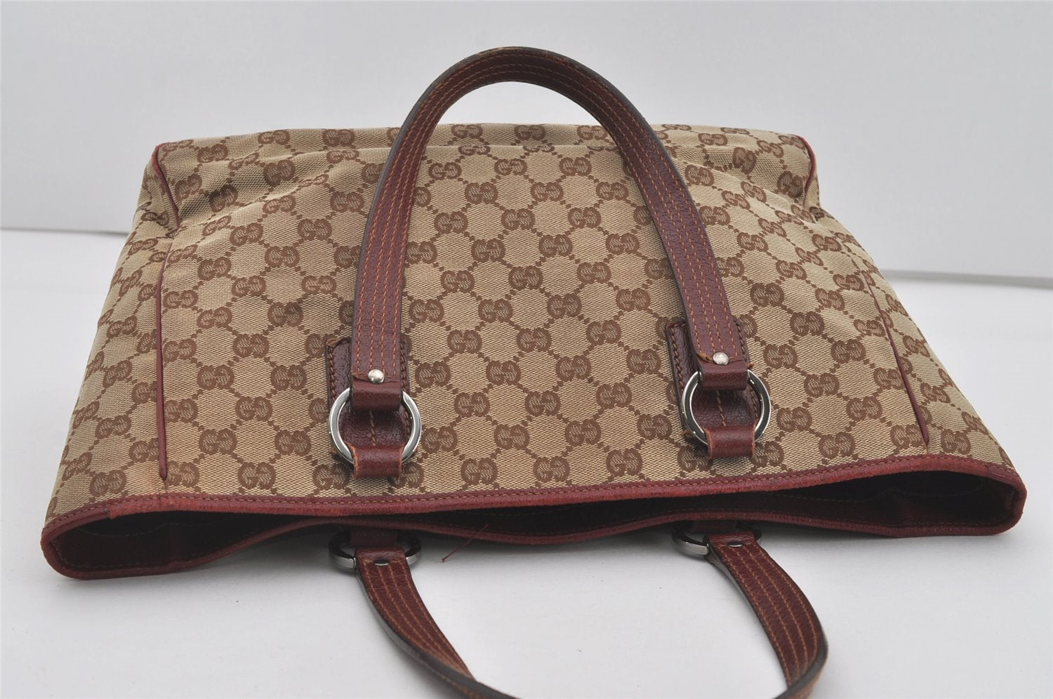 Authentic GUCCI Vintage Shoulder Tote Bag GG Canvas Leather 113017 Brown 3846I
