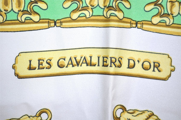 Authentic HERMES Carre 90 Scarf "LES CAVALIERS D'OR" Silk Green 3848I