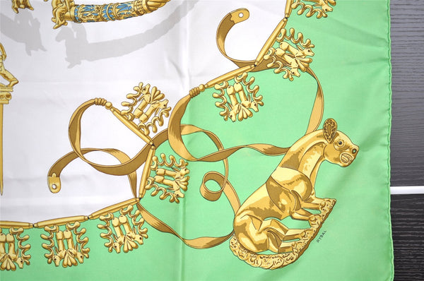 Authentic HERMES Carre 90 Scarf "LES CAVALIERS D'OR" Silk Green 3848I