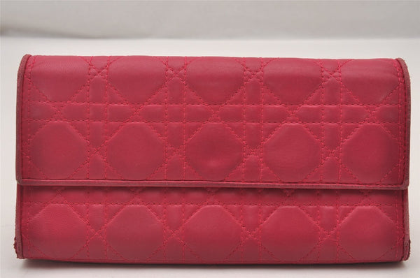 Authentic Christian Dior Cannage Leather Chain Shoulder Long Wallet Pink 3849I