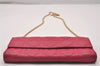 Authentic Christian Dior Cannage Leather Chain Shoulder Long Wallet Pink 3849I