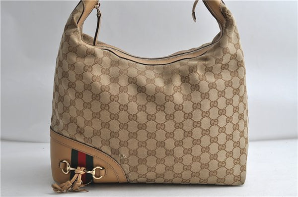 Auth GUCCI Web Sherry Line Horsebit Shoulder Tote GG Canvas Leather Brown 3853D