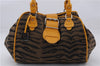 Authentic FENDI Tiger Pattern Shoulder Tote Bag Canvas Leather Brown 3854E