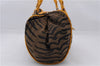 Authentic FENDI Tiger Pattern Shoulder Tote Bag Canvas Leather Brown 3854E