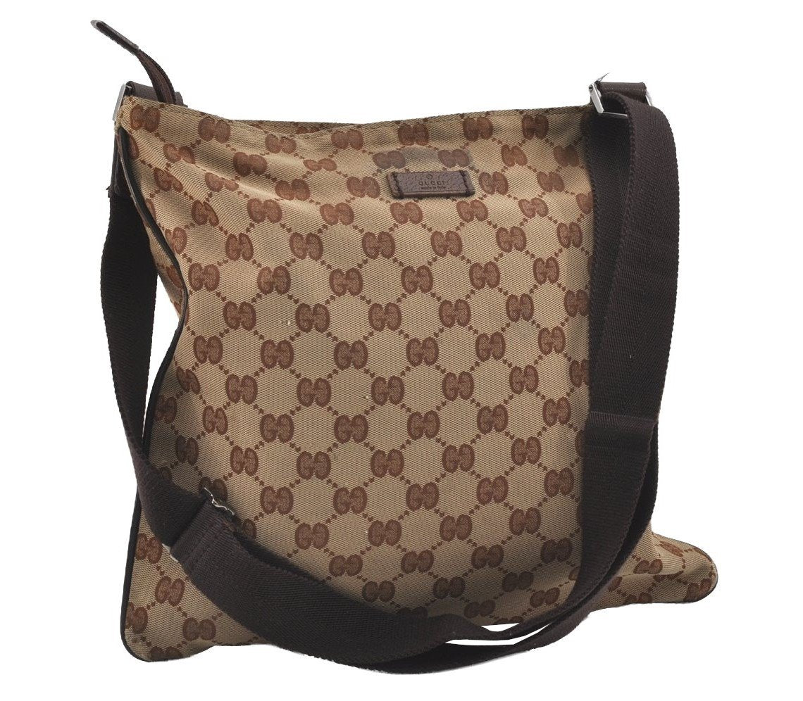 Authentic GUCCI Shoulder Cross Body Bag GG Canvas Leather 132907 Brown 3856I