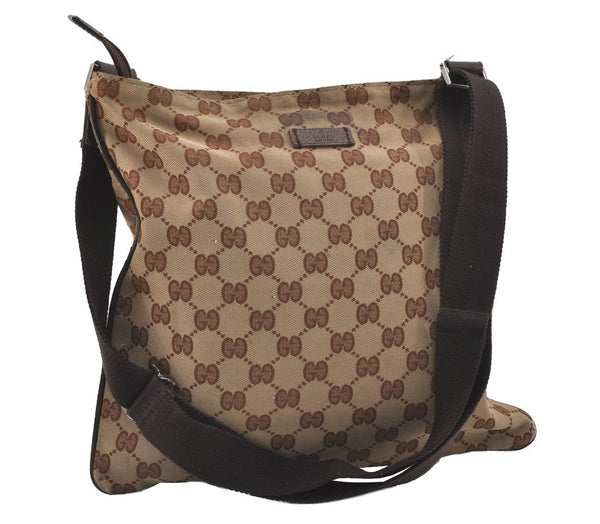 Authentic GUCCI Shoulder Cross Body Bag GG Canvas Leather 132907 Brown 3856I