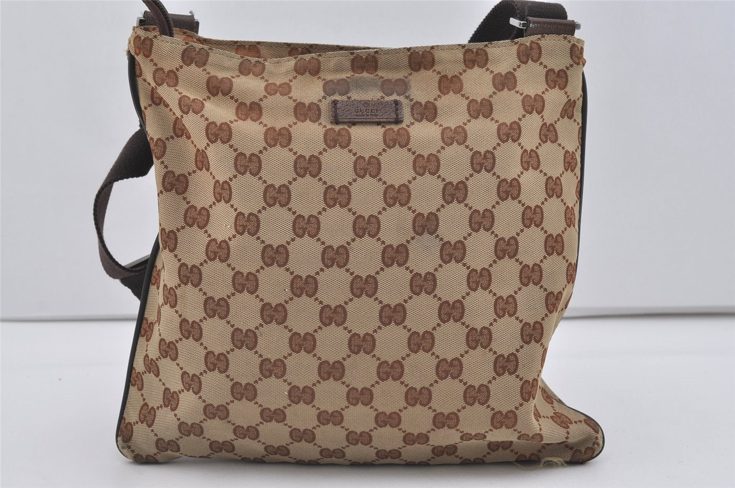Authentic GUCCI Shoulder Cross Body Bag GG Canvas Leather 132907 Brown 3856I