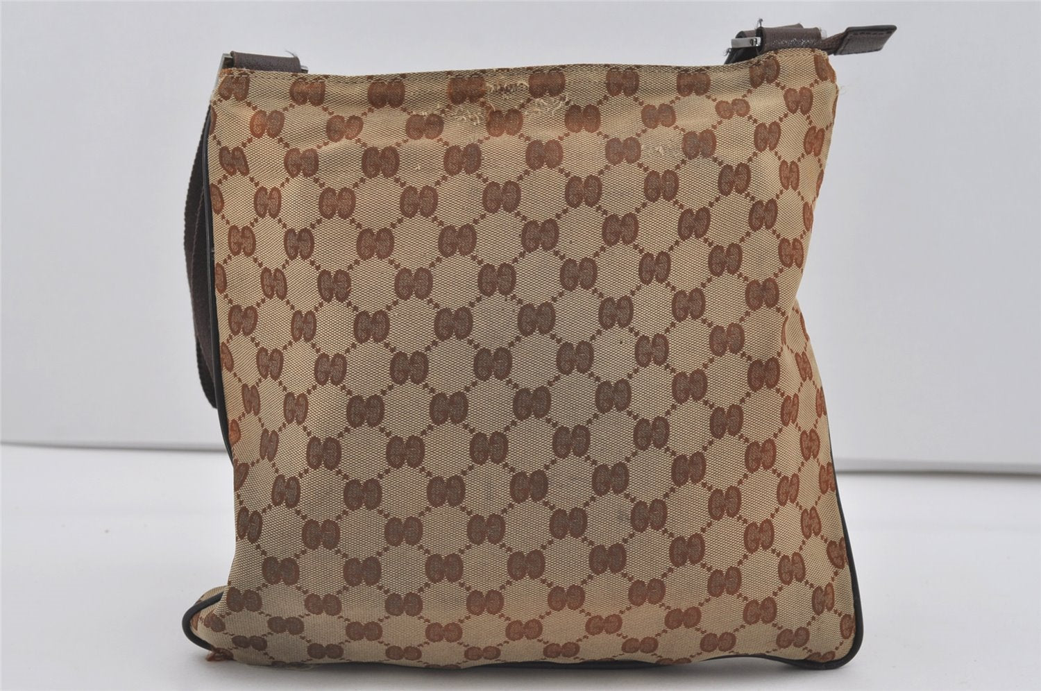 Authentic GUCCI Shoulder Cross Body Bag GG Canvas Leather 132907 Brown 3856I