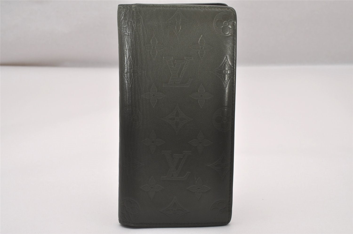 Auth Louis Vuitton Monogram Shadow Portefeuille Brazza Wallet M68323 Khaki 3857I