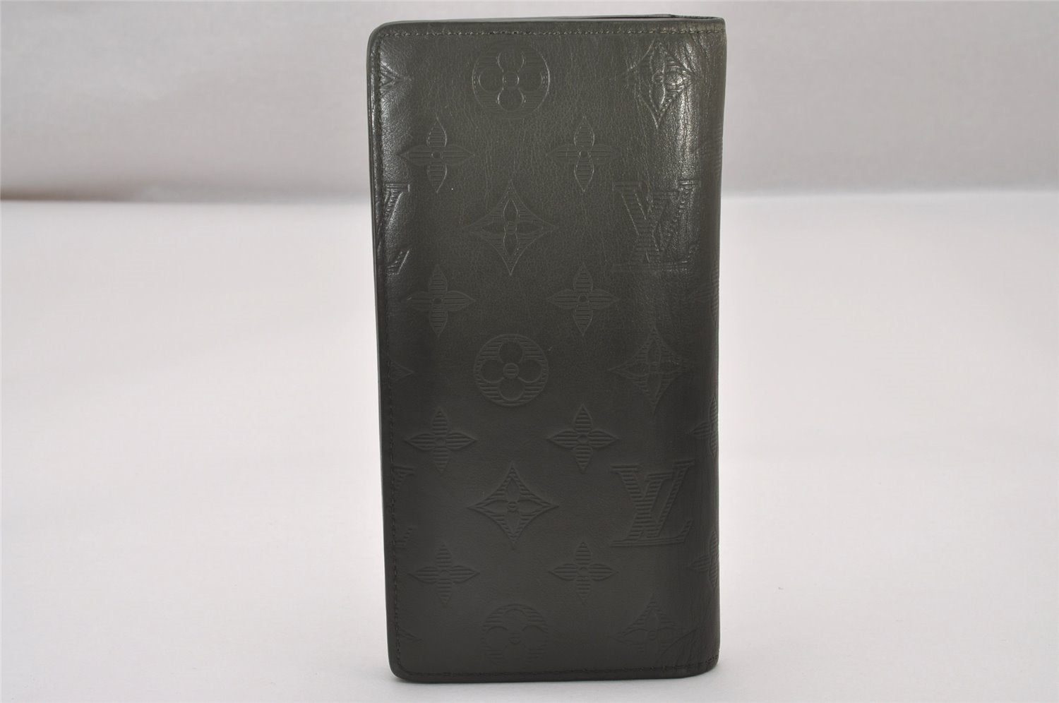 Auth Louis Vuitton Monogram Shadow Portefeuille Brazza Wallet M68323 Khaki 3857I