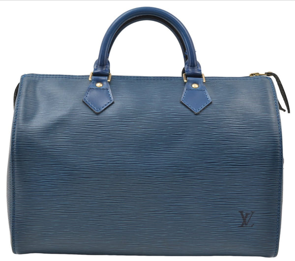 Authentic Louis Vuitton Epi Speedy 30 Hand Boston Bag Blue M43005 LV 3858E