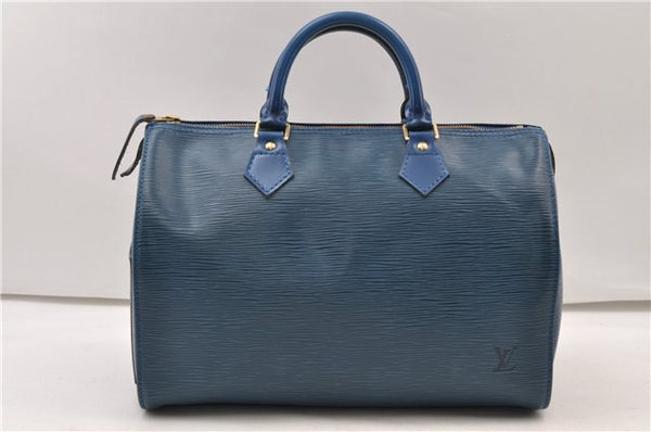 Authentic Louis Vuitton Epi Speedy 30 Hand Boston Bag Blue M43005 LV 3858E