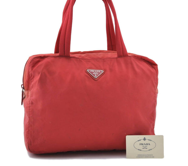 Authentic PRADA Vela Nylon Leather Shoulder Tote Bag B8993 Red 3864C