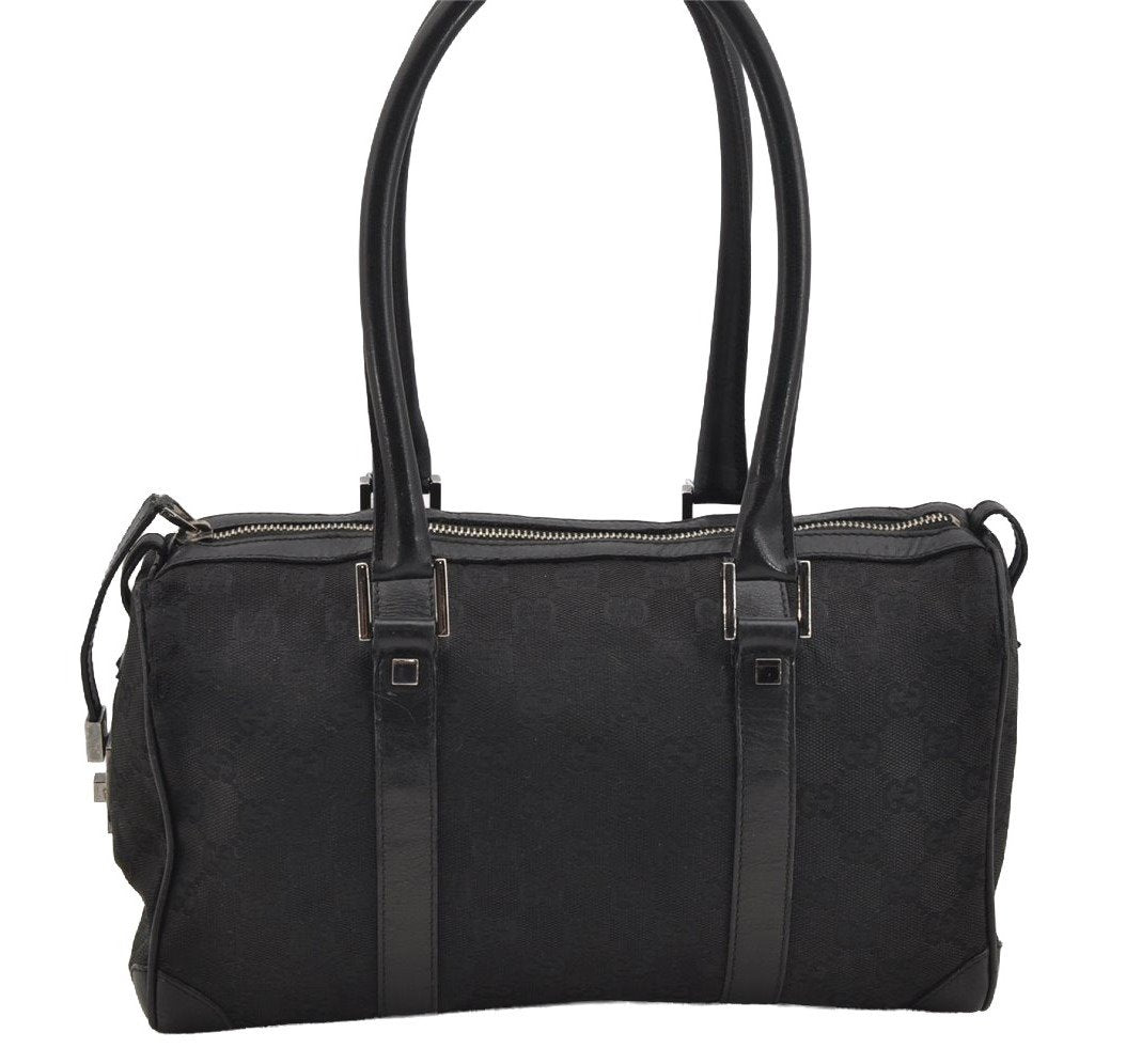 Authentic GUCCI Shoulder Hand Bag Purse GG Canvas Leather 30458 Black 3868I