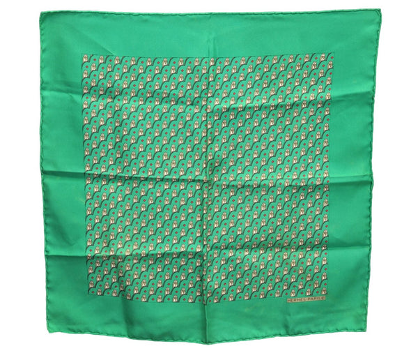 Authentic HERMES Petit Carre 40 Scarf Handkerchief Owl Motif Silk Green 3871E