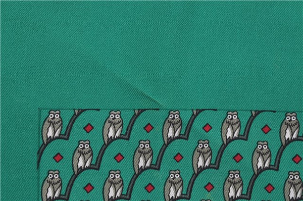 Authentic HERMES Petit Carre 40 Scarf Handkerchief Owl Motif Silk Green 3871E