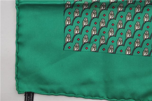 Authentic HERMES Petit Carre 40 Scarf Handkerchief Owl Motif Silk Green 3871E