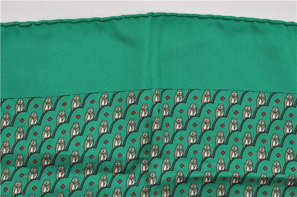 Authentic HERMES Petit Carre 40 Scarf Handkerchief Owl Motif Silk Green 3871E