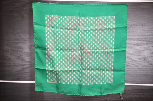 Authentic HERMES Petit Carre 40 Scarf Handkerchief Owl Motif Silk Green 3871E