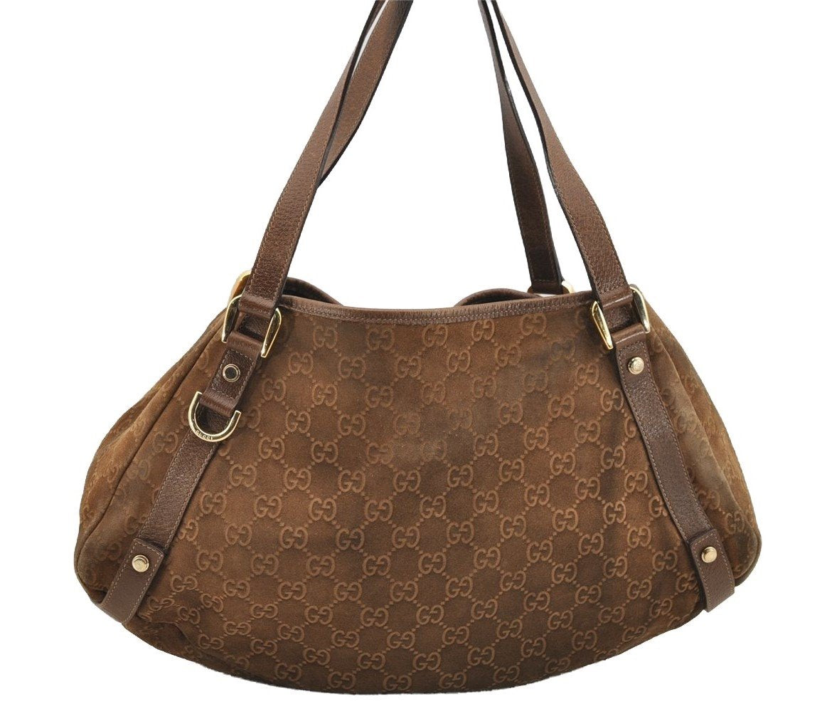 Authentic GUCCI Abbey Shoulder Tote Bag GG Suede Leather 130736 Brown 3871I