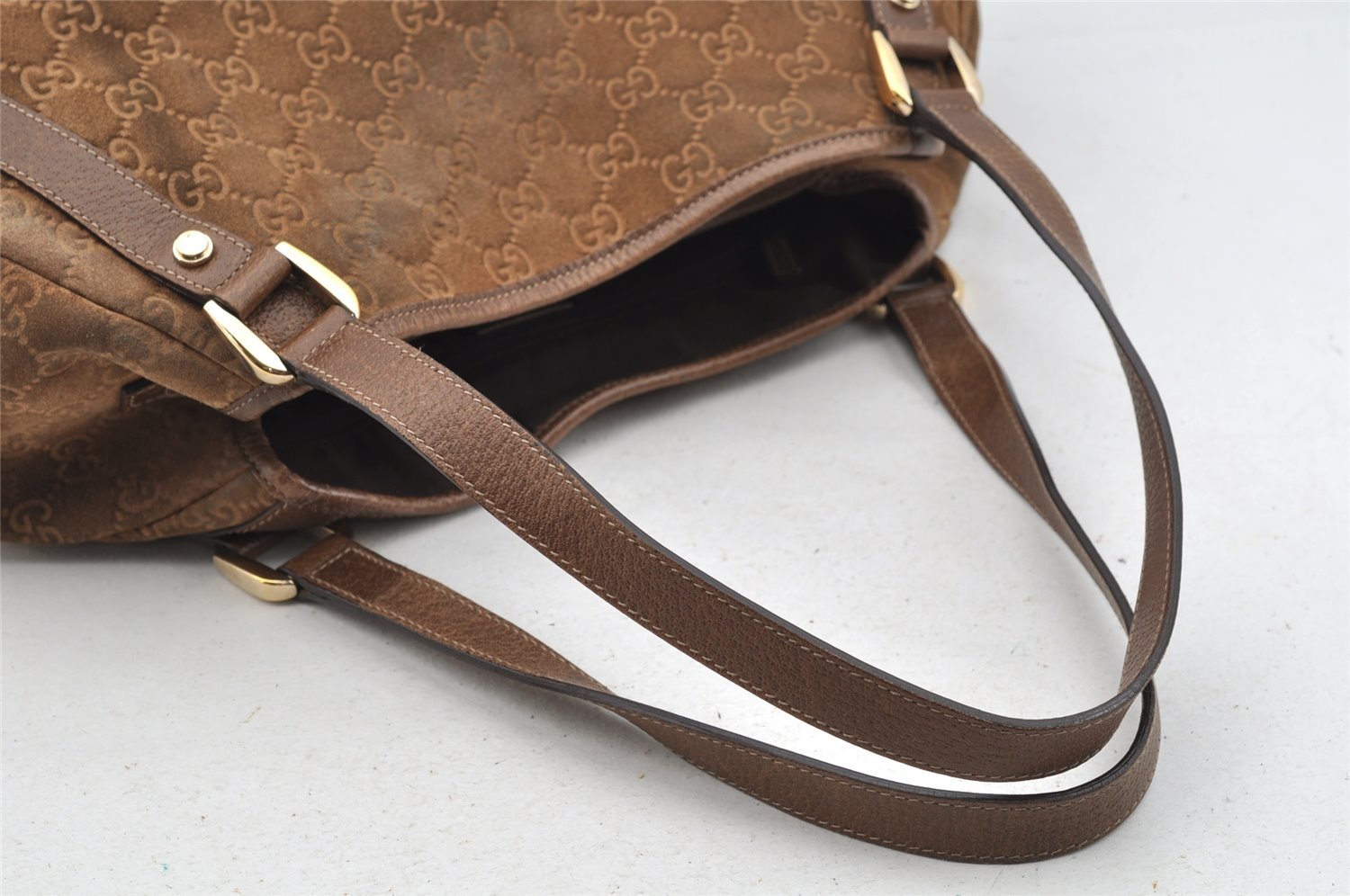 Authentic GUCCI Abbey Shoulder Tote Bag GG Suede Leather 130736 Brown 3871I