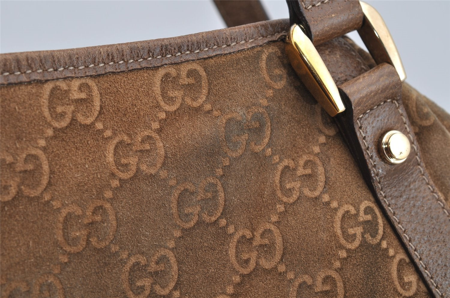 Authentic GUCCI Abbey Shoulder Tote Bag GG Suede Leather 130736 Brown 3871I