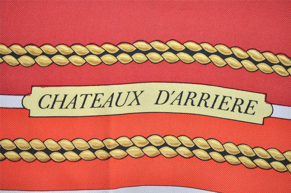 Authentic HERMES Carre 90 Scarf "CHATEAUX D'ARRIERE" Silk Orange 3875I