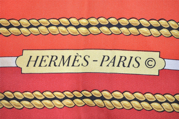 Authentic HERMES Carre 90 Scarf "CHATEAUX D'ARRIERE" Silk Orange 3875I