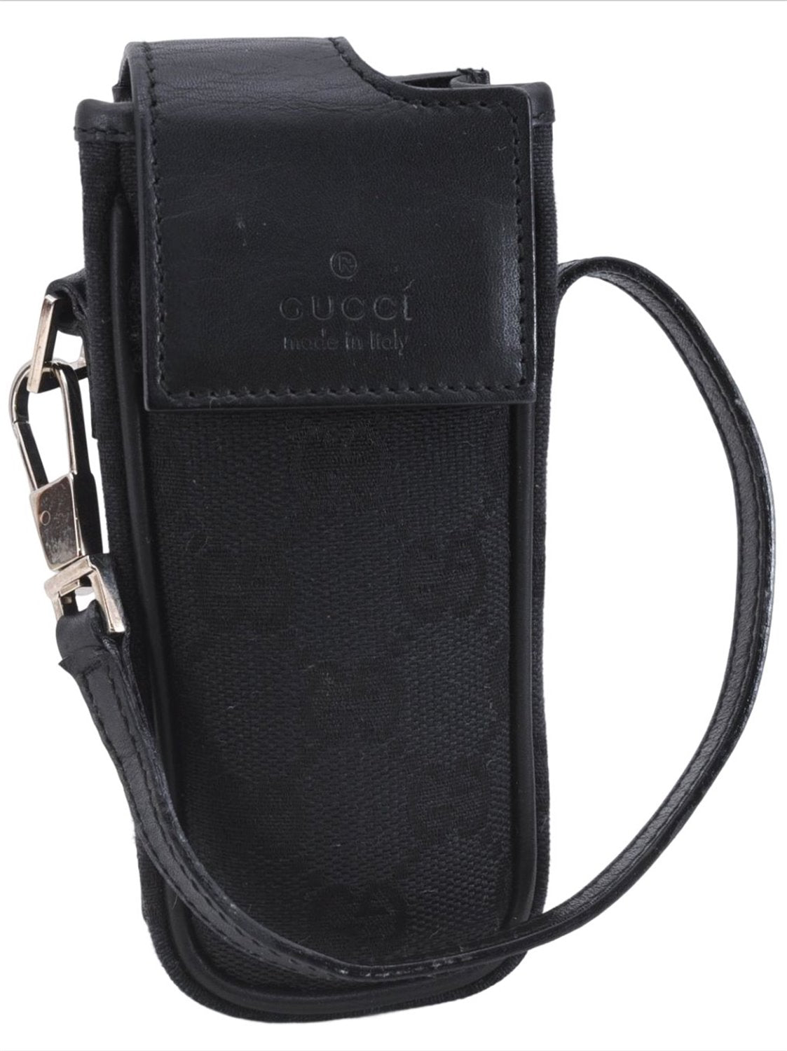 Authentic GUCCI Vintage Hand Pouch Purse GG Canvas Leather Black 3876E