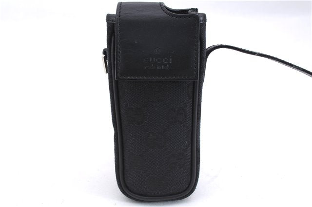 Authentic GUCCI Vintage Hand Pouch Purse GG Canvas Leather Black 3876E