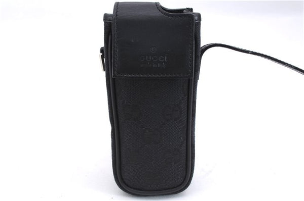 Authentic GUCCI Vintage Hand Pouch Purse GG Canvas Leather Black 3876E