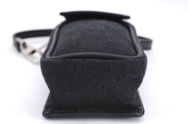 Authentic GUCCI Vintage Hand Pouch Purse GG Canvas Leather Black 3876E