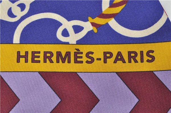 Authentic HERMES Maxi Twilly Scarf "MORS ET TRESSE" Silk Blue Purple 3877E