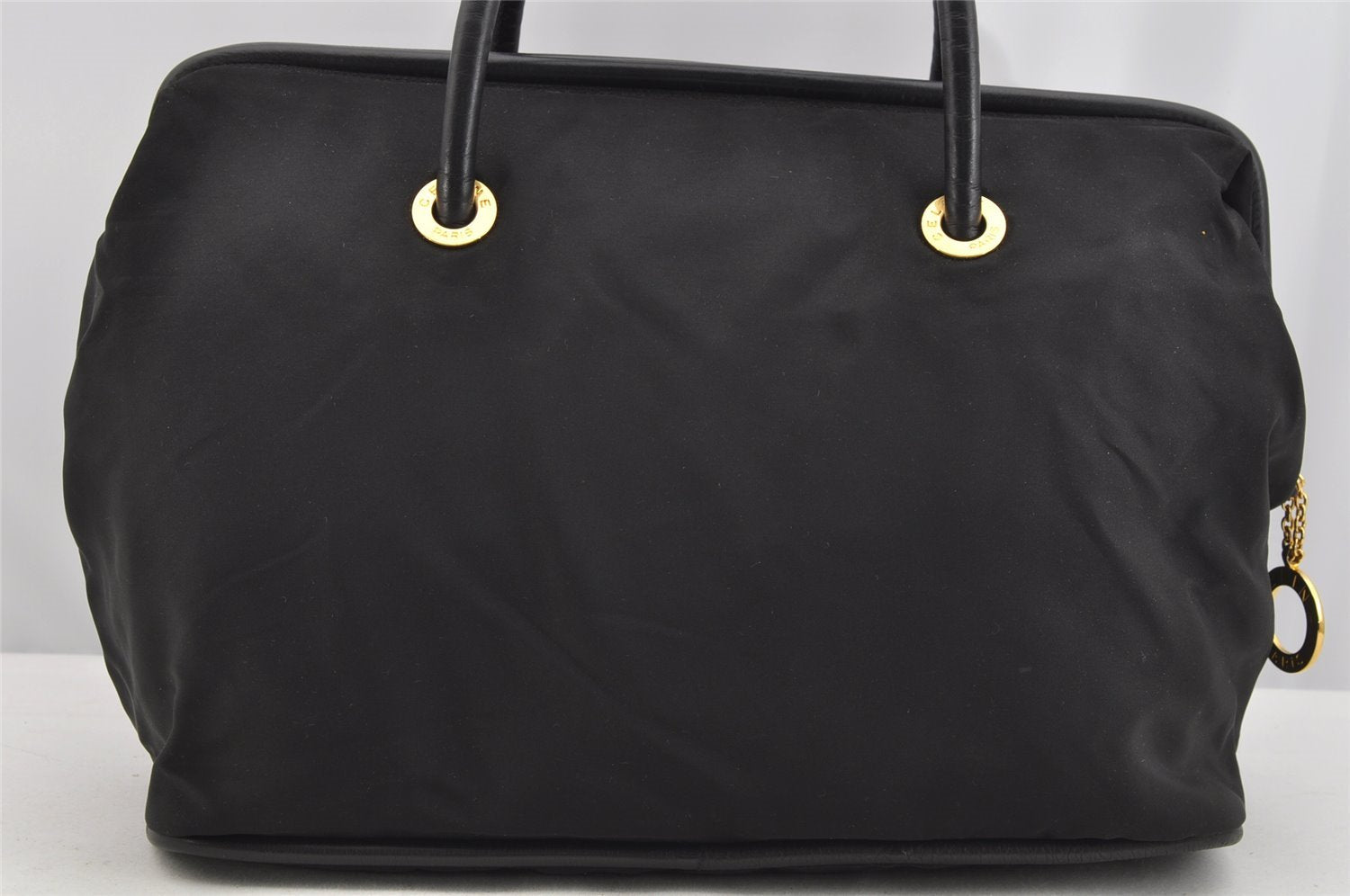 Authentic CELINE Vintage Shoulder Hand Tote Bag Nylon Leather Black 3878I