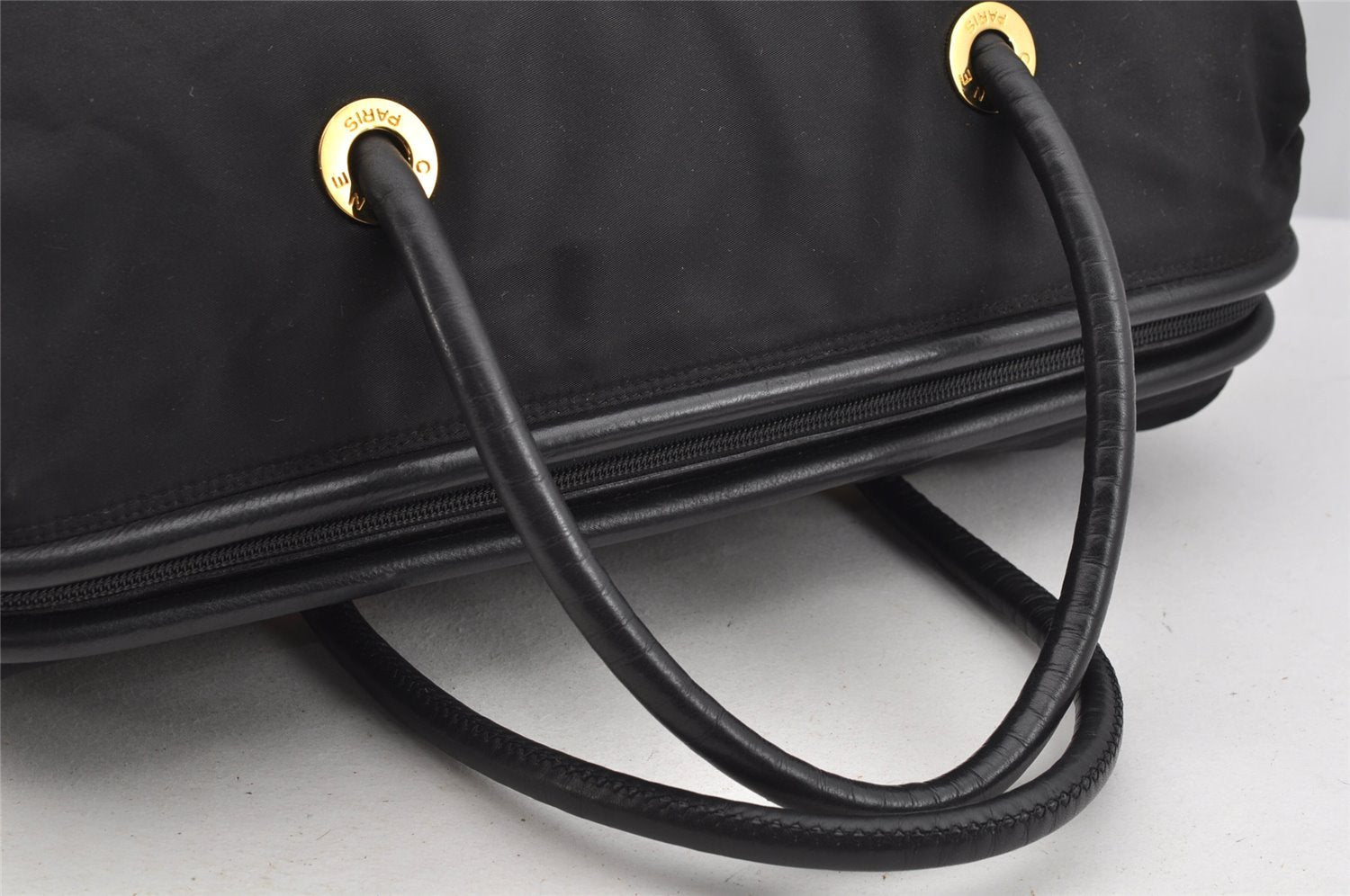 Authentic CELINE Vintage Shoulder Hand Tote Bag Nylon Leather Black 3878I