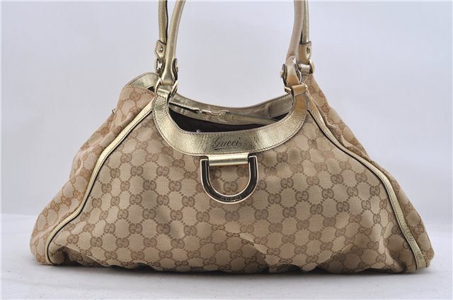 Auth GUCCI Abbey Shoulder Tote Bag GG Canvas Leather 189835 Beige Gold 3882D