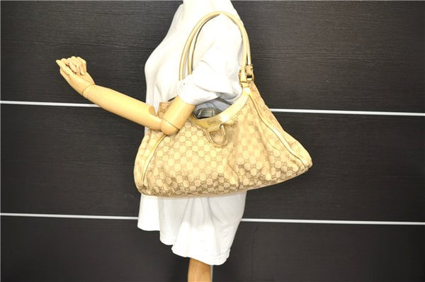 Auth GUCCI Abbey Shoulder Tote Bag GG Canvas Leather 189835 Beige Gold 3882D