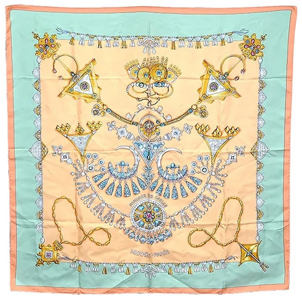 Authentic HERMES Carre 90 Scarf "PARURES DES SABLES" Silk Orange 3883E