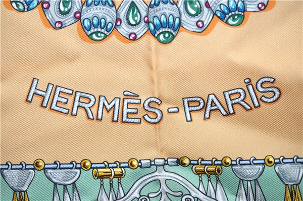 Authentic HERMES Carre 90 Scarf "PARURES DES SABLES" Silk Orange 3883E