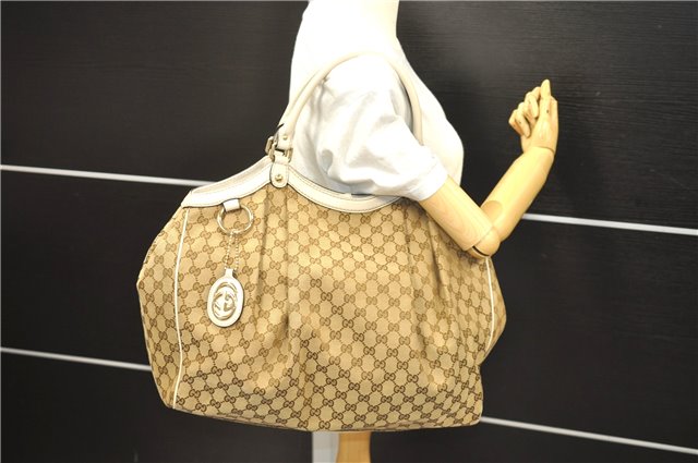 Aut GUCCI Sukey Shoulder Tote Bag GG Canvas Leather 211943 Brown White 3884D